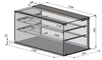 Neutral glass display case, NL SQ 1200 2TPS