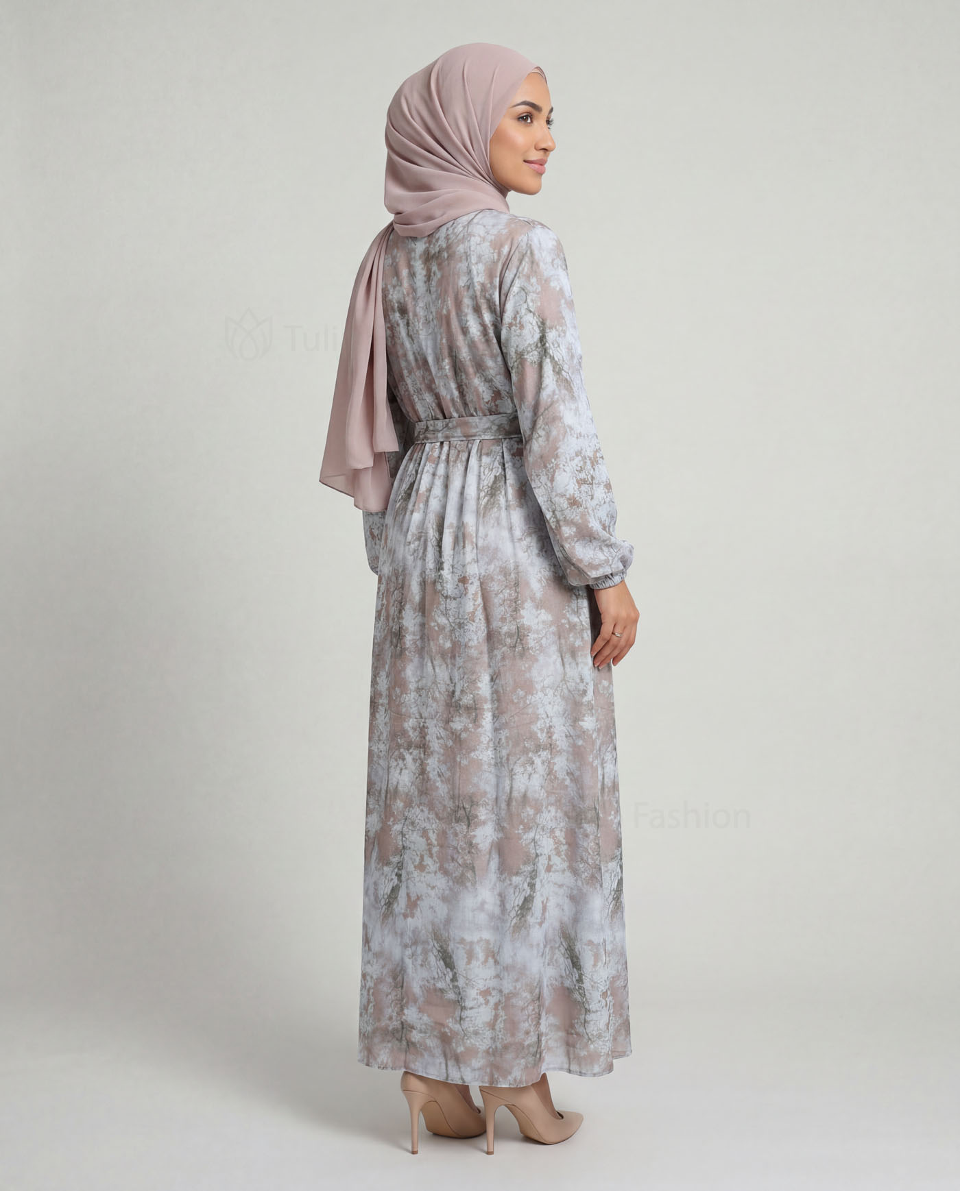 Maxi Dress in Linen fabric - Gray - 3