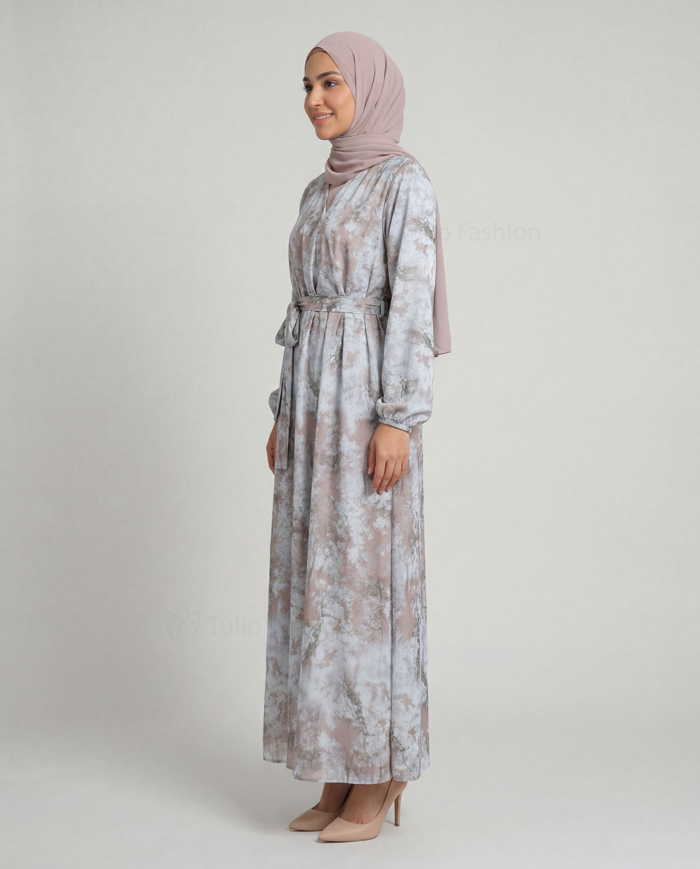Maxi Dress in Linen fabric - Gray - 2