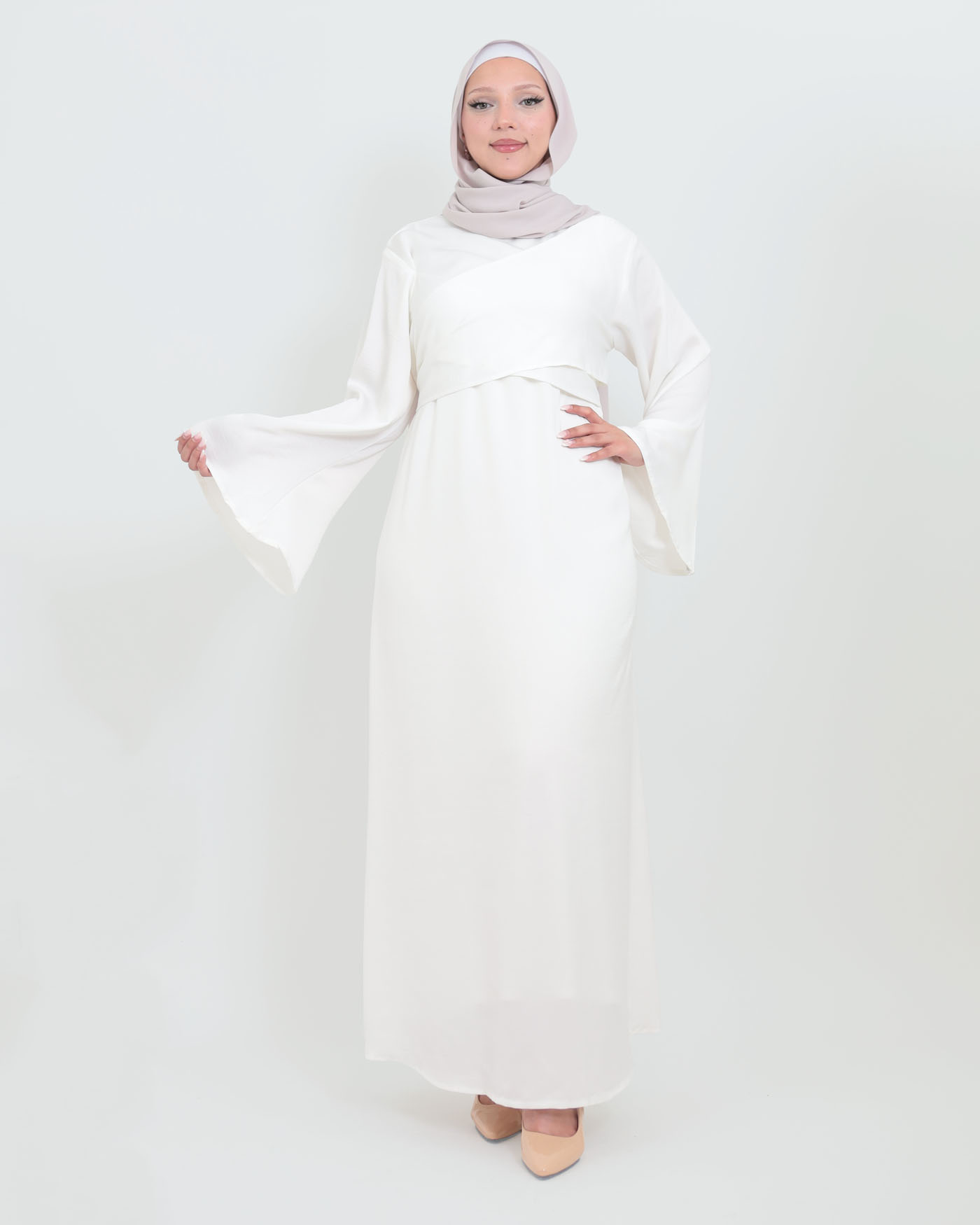 Maxi Dress in Satin - Off-White - 4