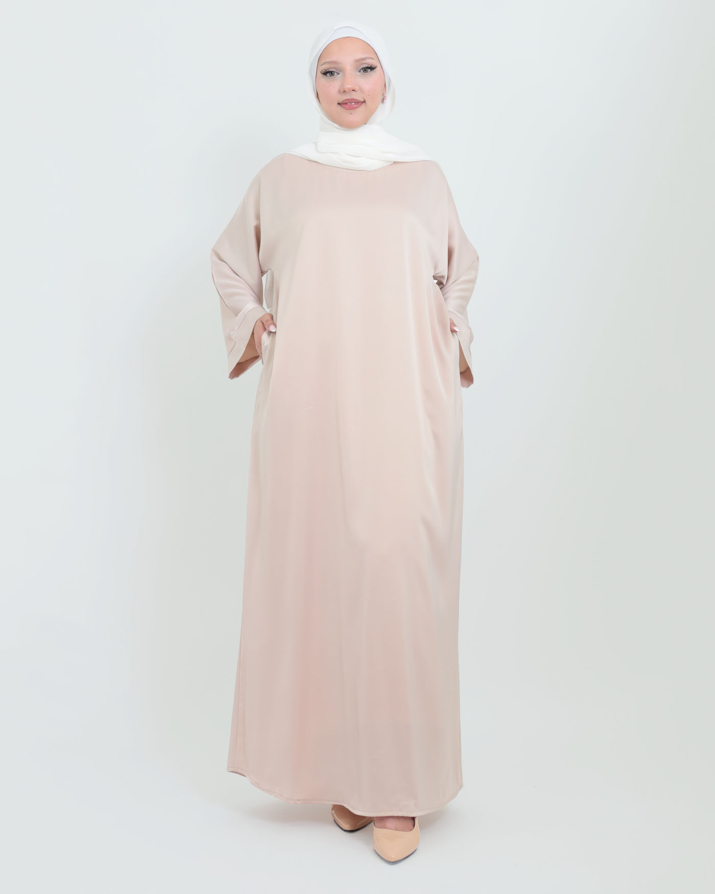 Maxi dress in Crepe fabric - Biege - 5
