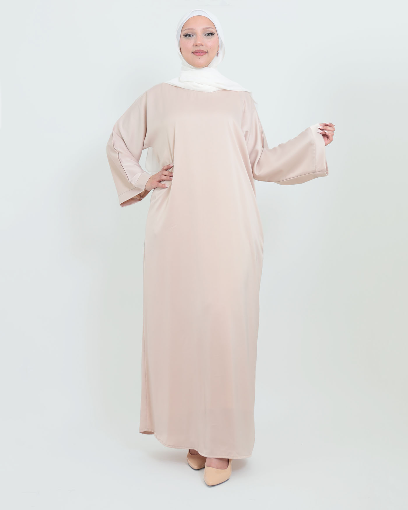 Maxi dress in Crepe fabric - Biege - 2