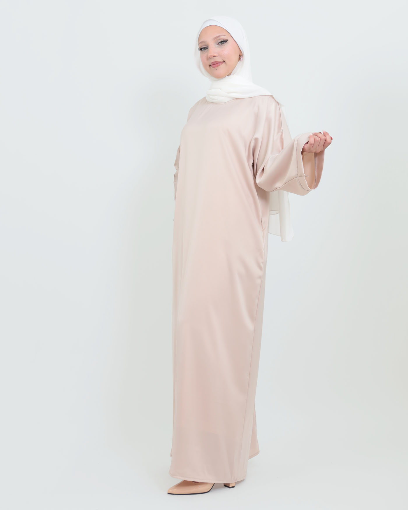 Maxi dress in Crepe fabric - Biege - 3