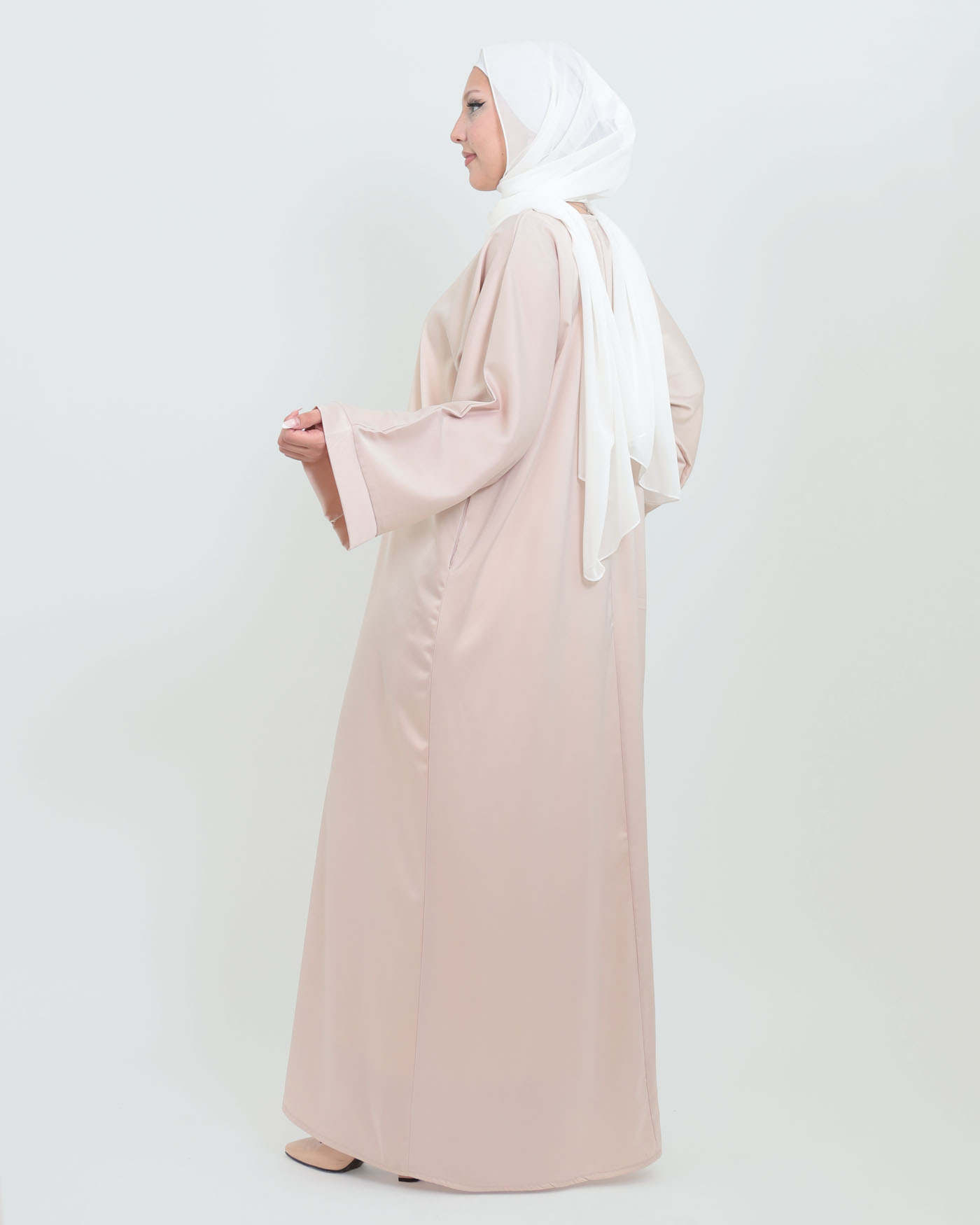 Maxi dress in Crepe fabric - Biege - 4