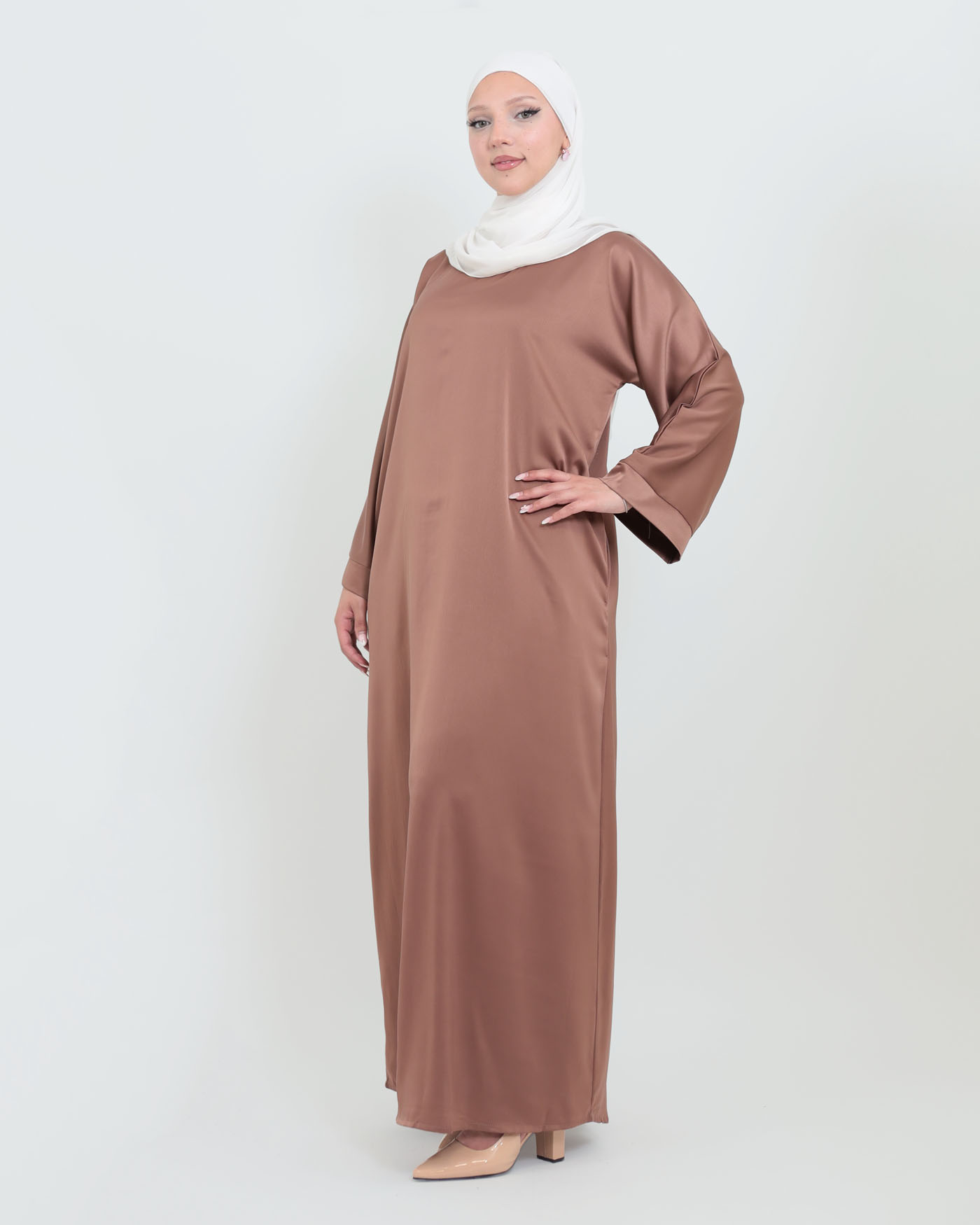 Maxi dress in Crepe fabric - Taupe - 5