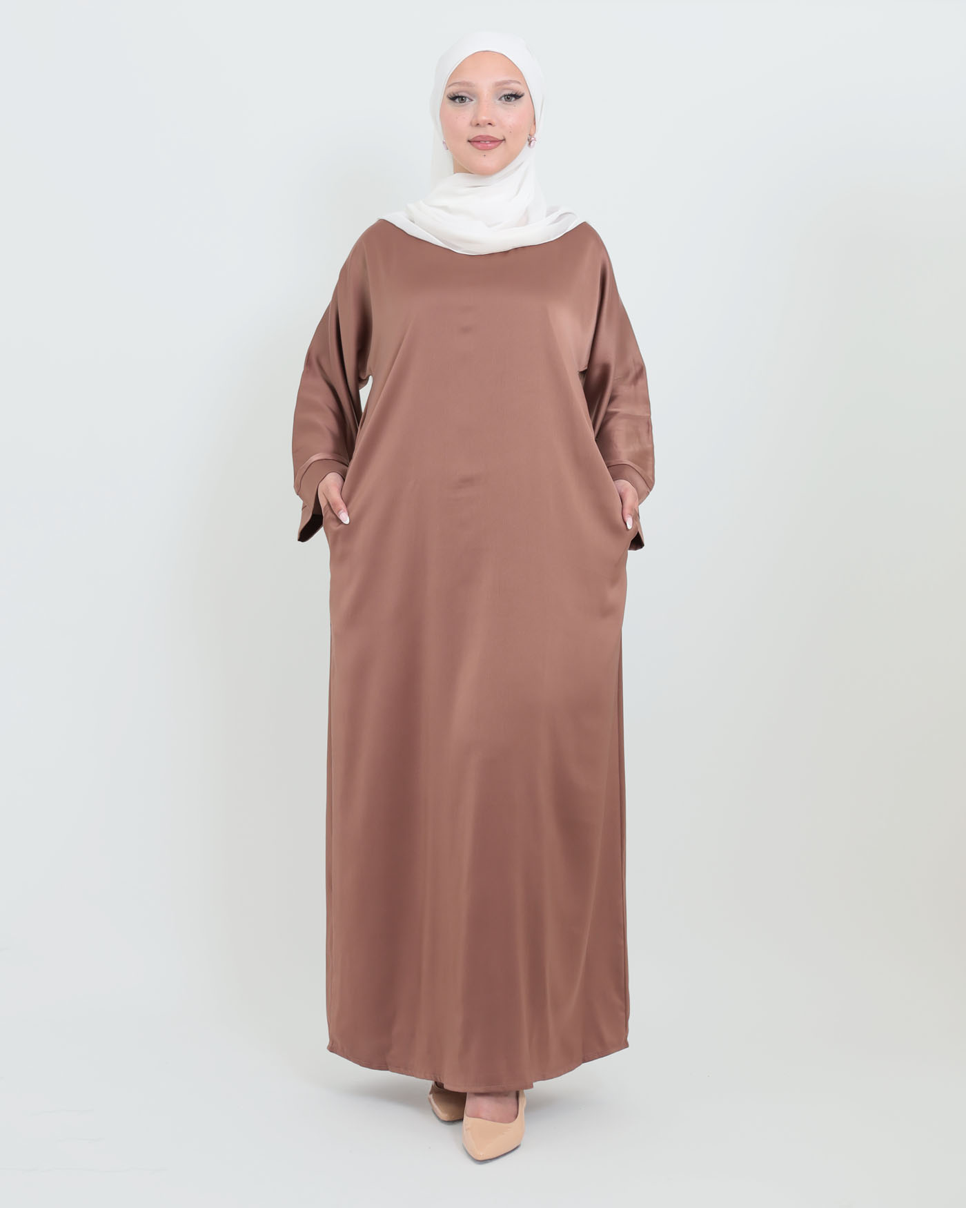 Maxi dress in Crepe fabric - Taupe - 3