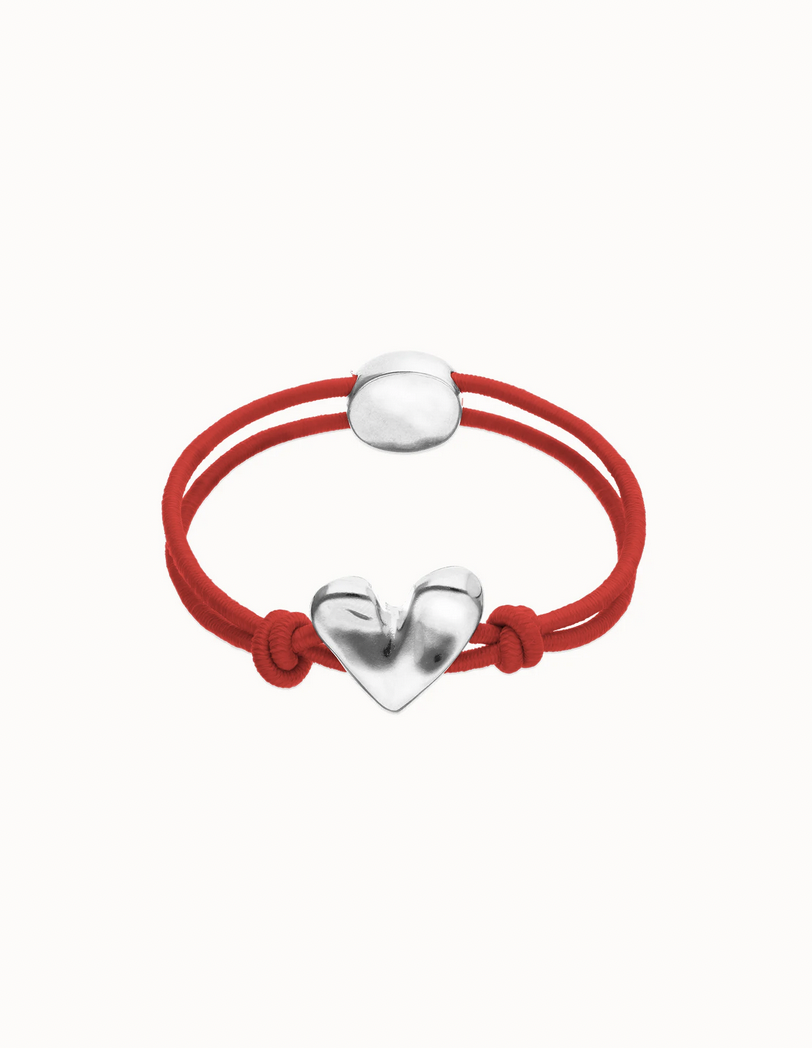 Röd elastisk thread armband  med silver hjärta