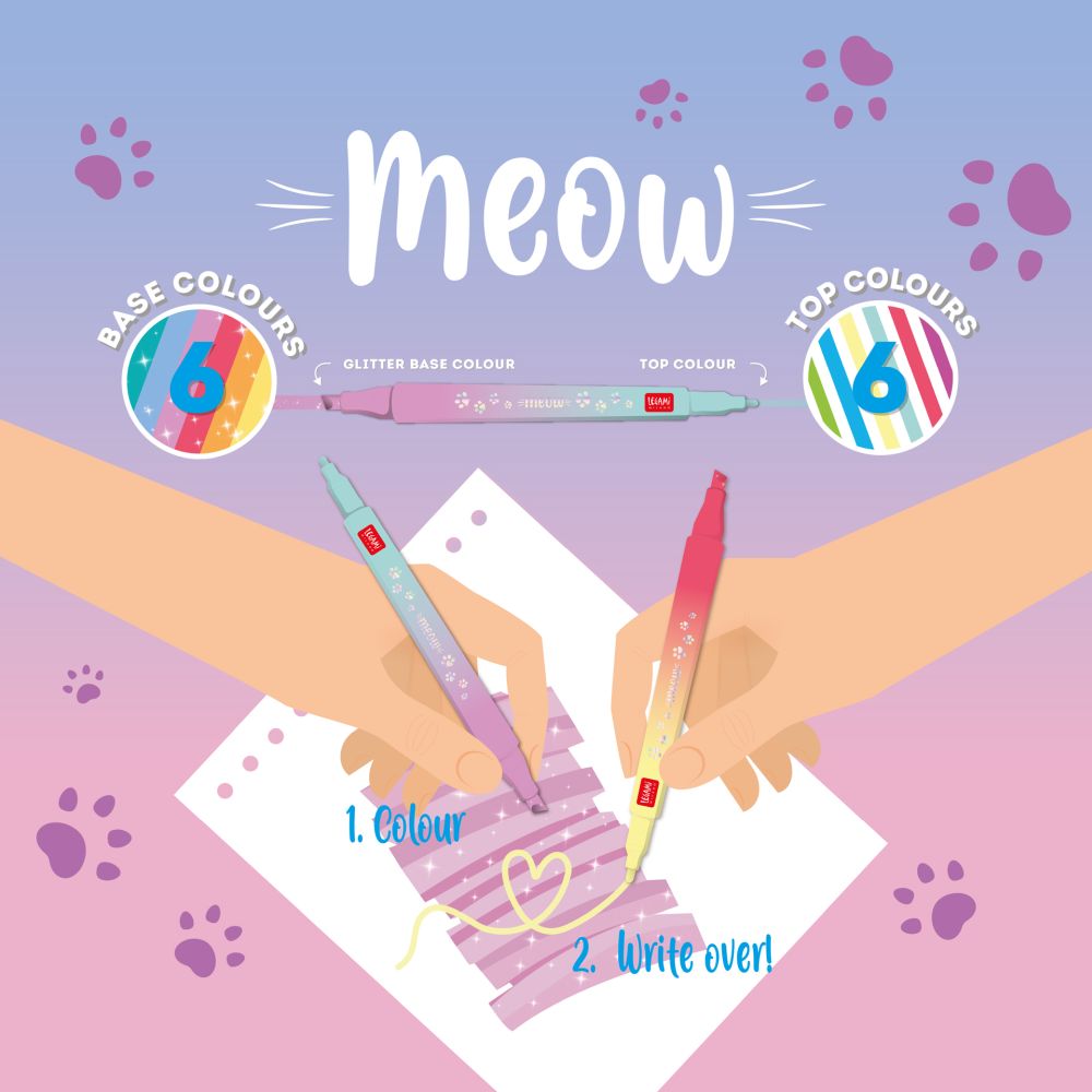 Meow Markers, glitter, sæt med 6 markers (12 farver) - 7