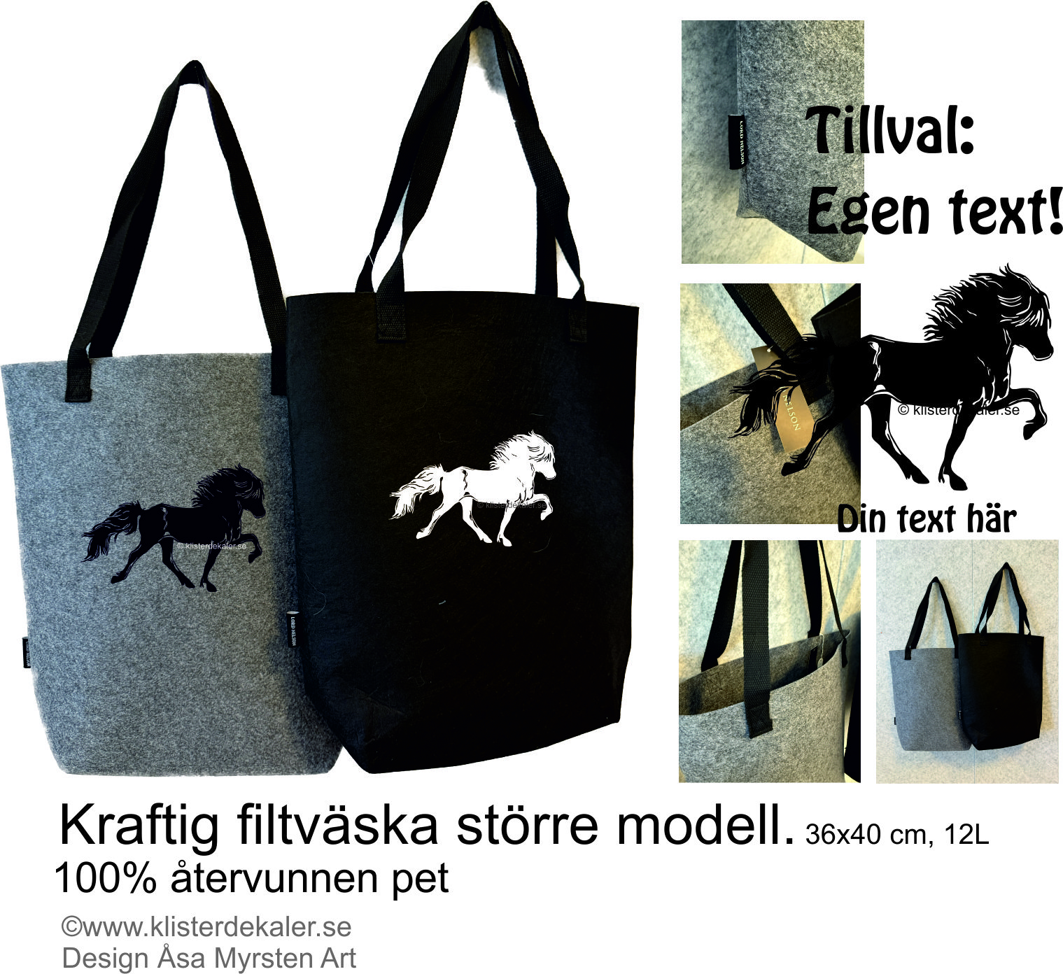 Felt bag with Icelandic horse. optional own text