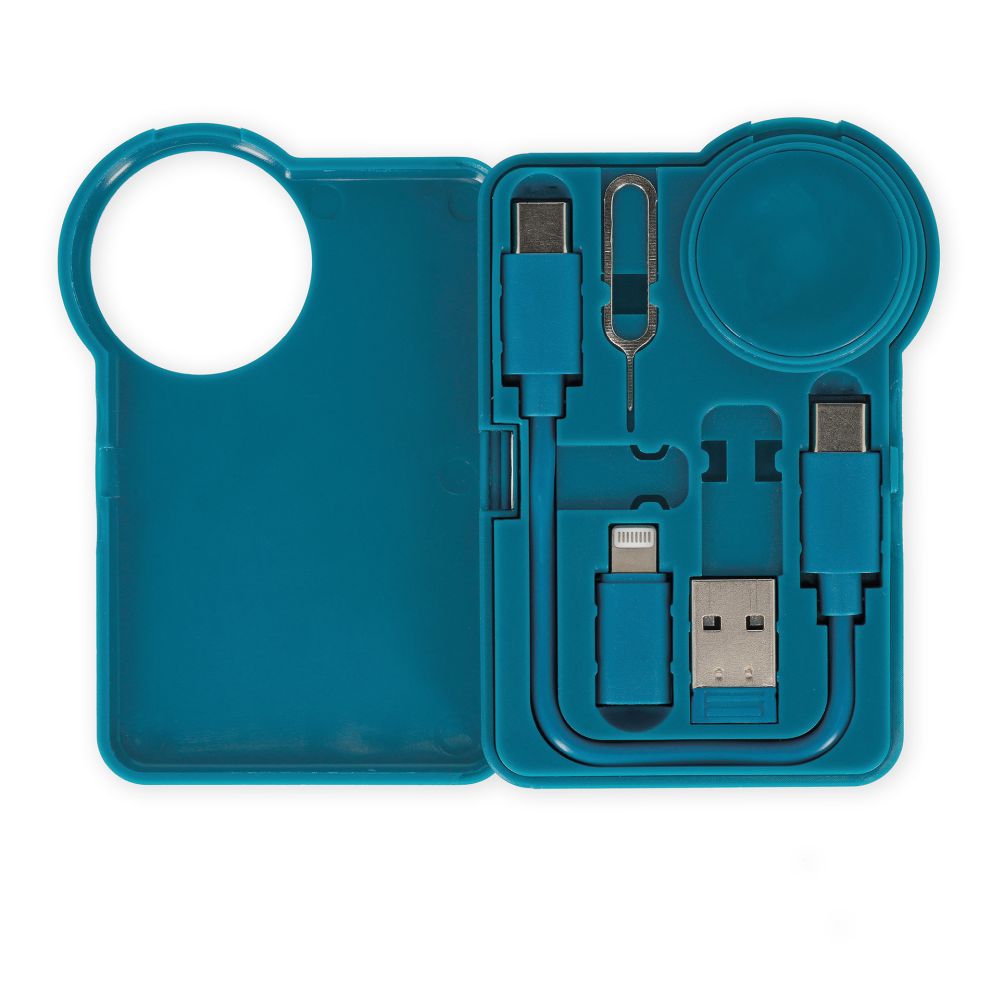Travel kit with cable and adapters, Petrol - 2