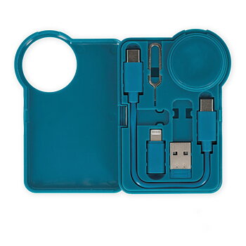 Travel kit with cable and adapters, Petrol