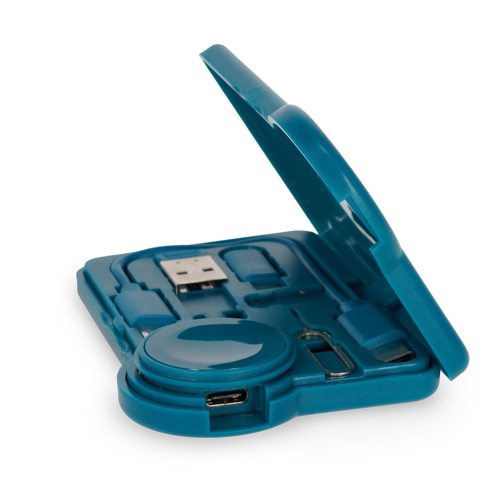 Travel kit with cable and adapters, Petrol - 5