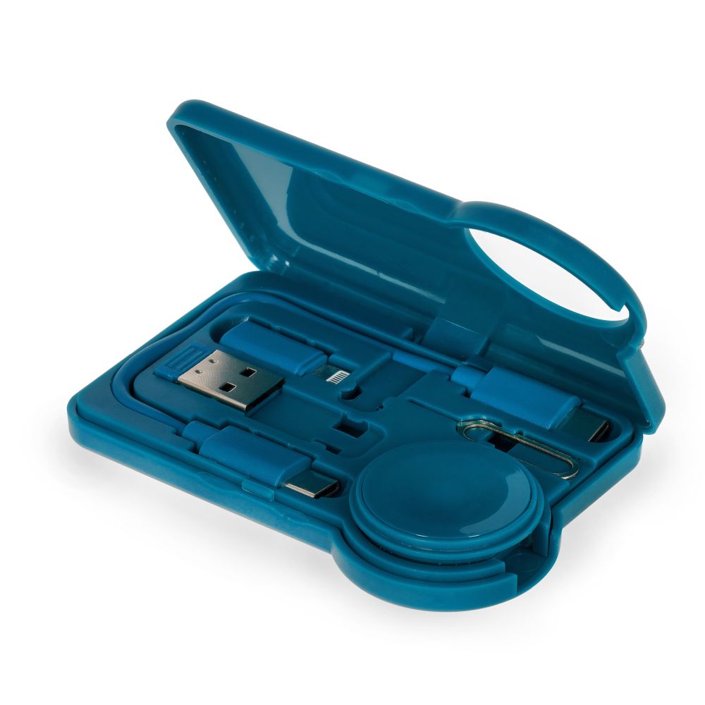 Travel kit with cable and adapters, Petrol - 4