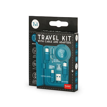 Travel kit with cable and adapters, Petrol