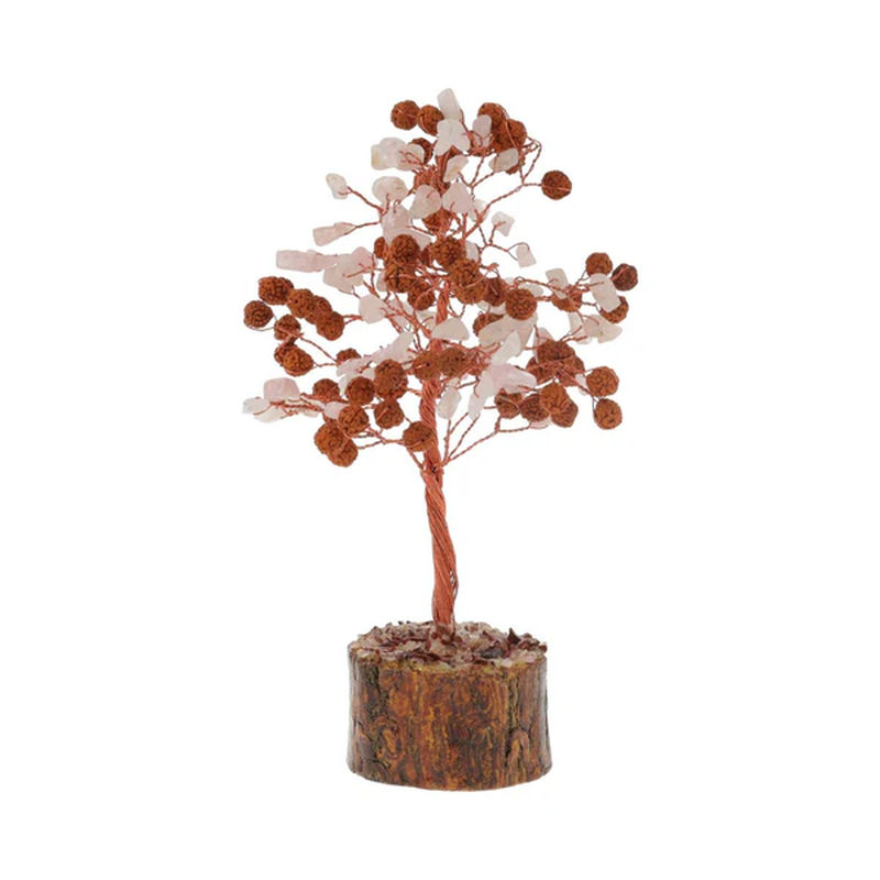 Ädelsten träd rosenkvarts och Rudraksha 18 cm - 2