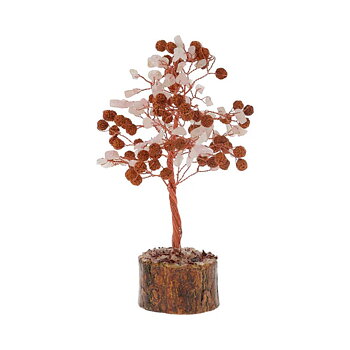 Ädelsten träd rosenkvarts och Rudraksha 18 cm