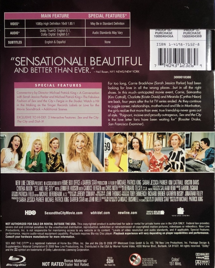 Sex And the City - The Movie (ej svensk text) (Blu-ray) (Begagnad) - 2
