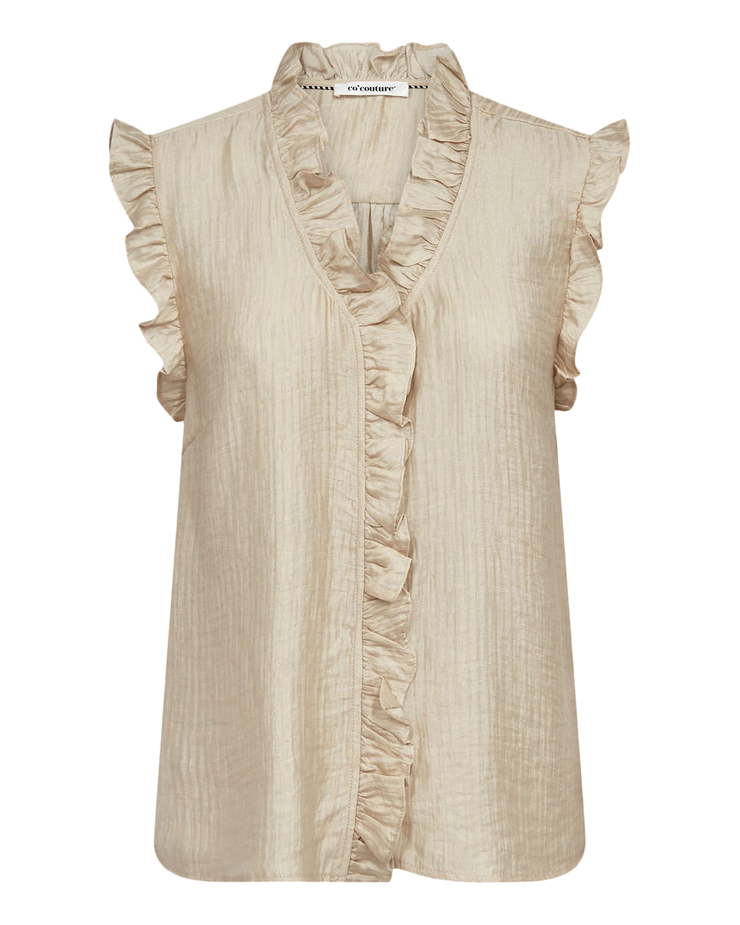 Blus Tassy frill utan ärm volang ljusbeige - 5