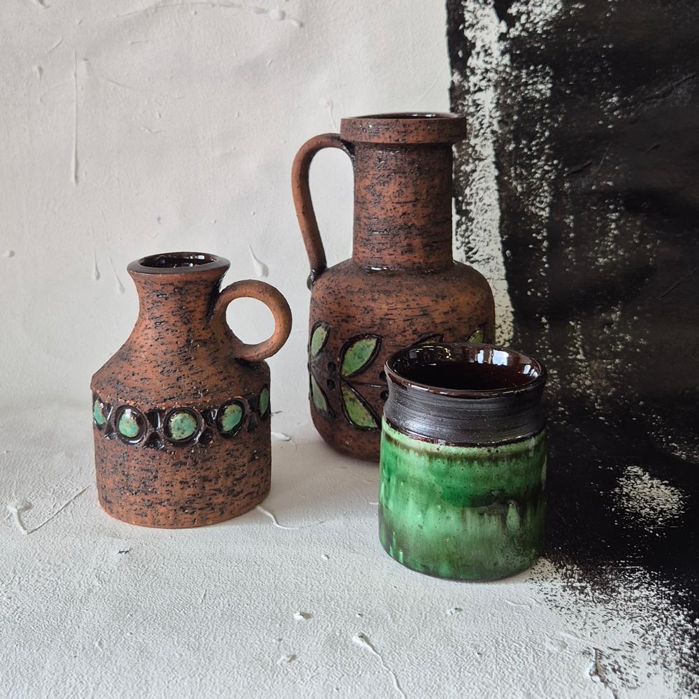 vintage STILLEBEN 46 - trio i brun-grönt