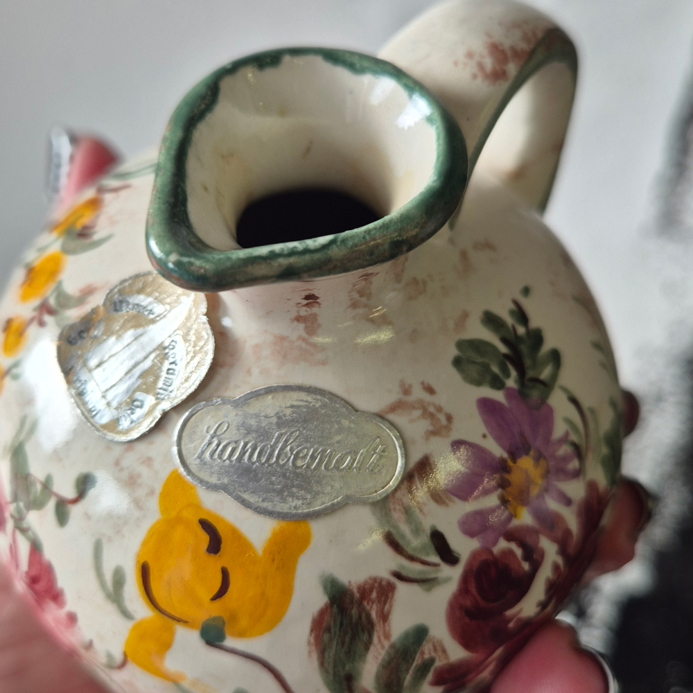 vintage VAS/KANNA med hänkel, blommönstrad, h 10 cm  - 7