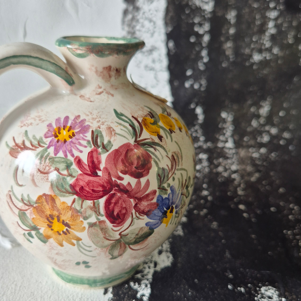 vintage VAS/KANNA med hänkel, blommönstrad, h 10 cm  - 3