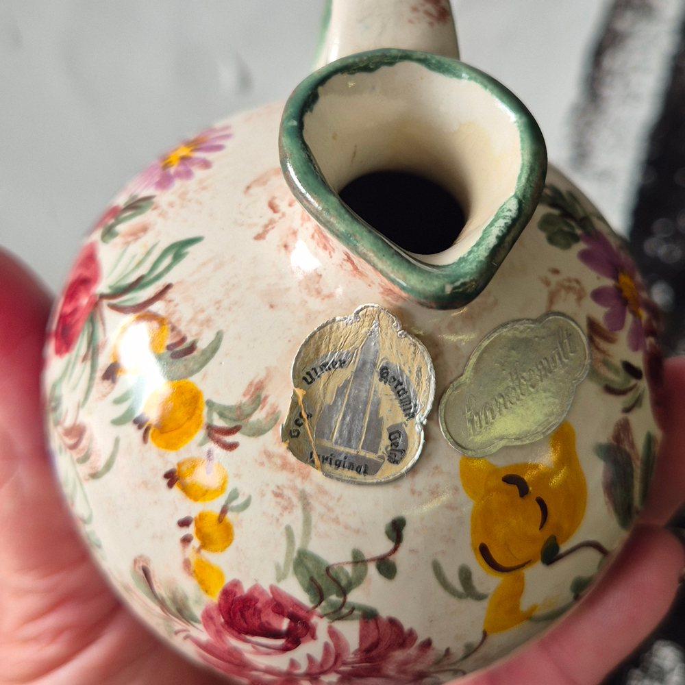 vintage VAS/KANNA med hänkel, blommönstrad, h 10 cm  - 8
