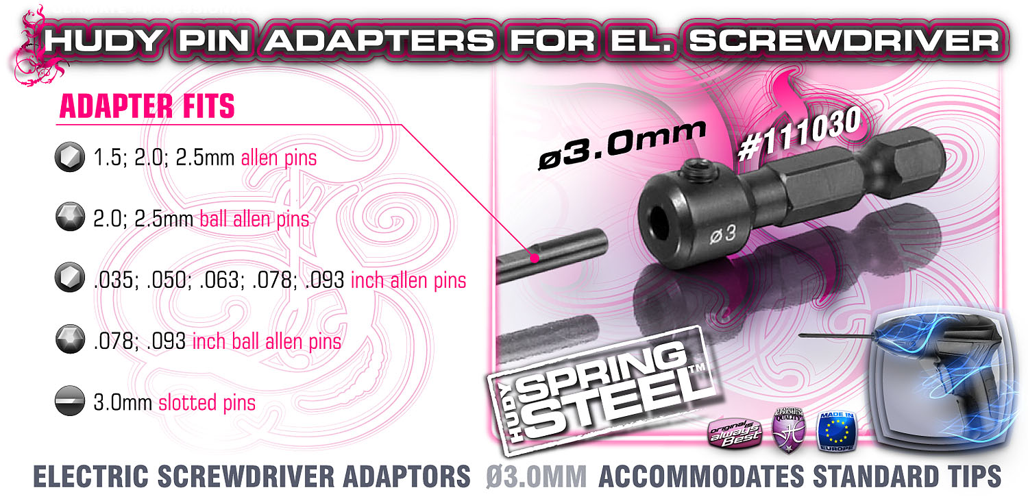 Hudy 111030 Pin Adapter 3.0mm for El. Screwdriver - 2