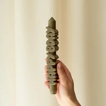 Taper Candle Happy Bday Olivgrön 3D