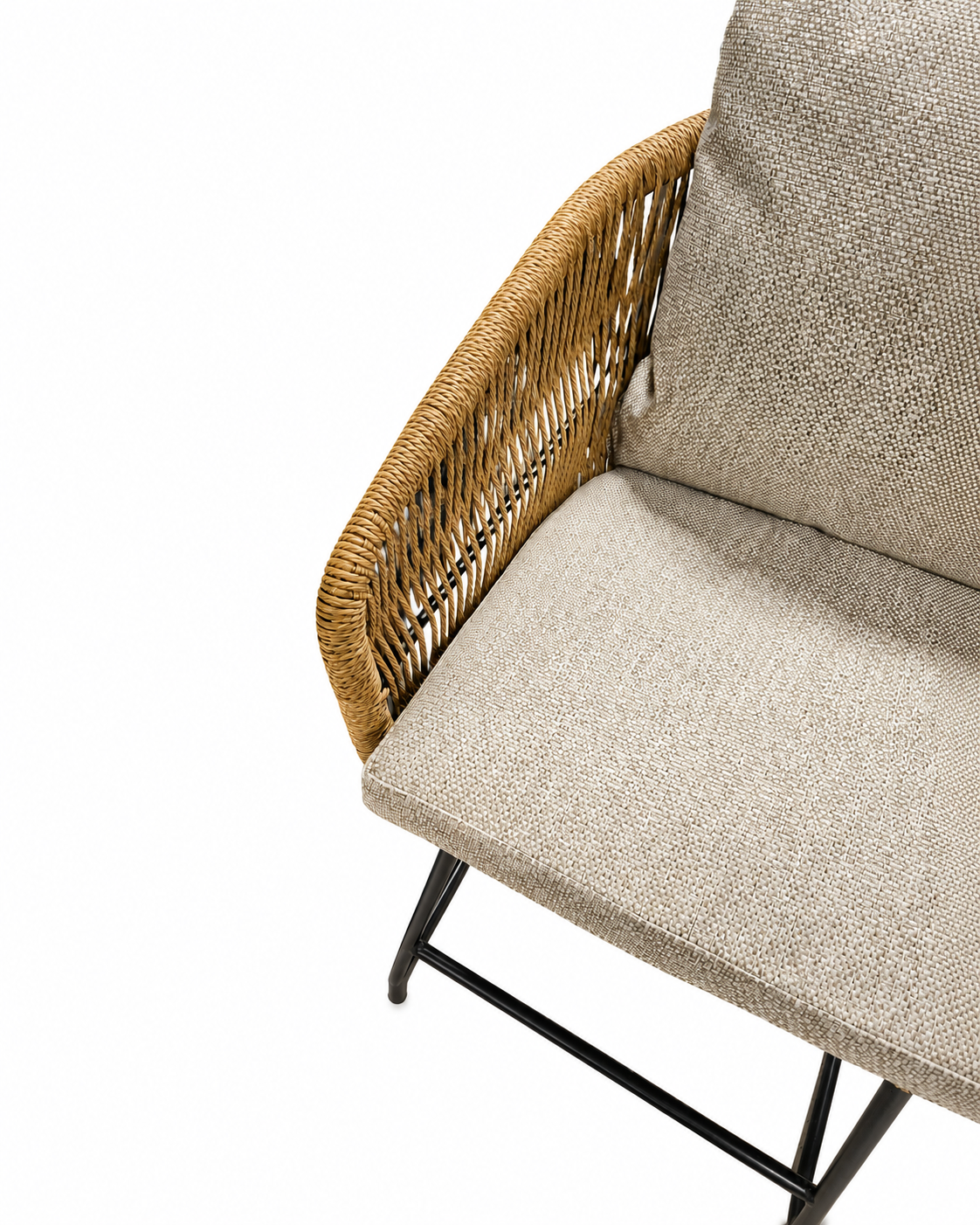 Detalj av Isac barstol med beige tvistad konstrotting och bekväm allvädersdyna