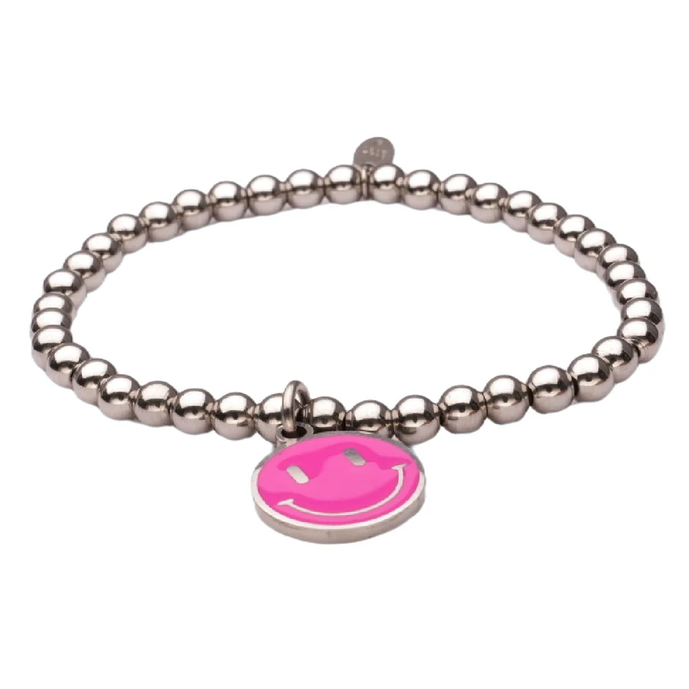 Bracelet smiley steel/fuchsia