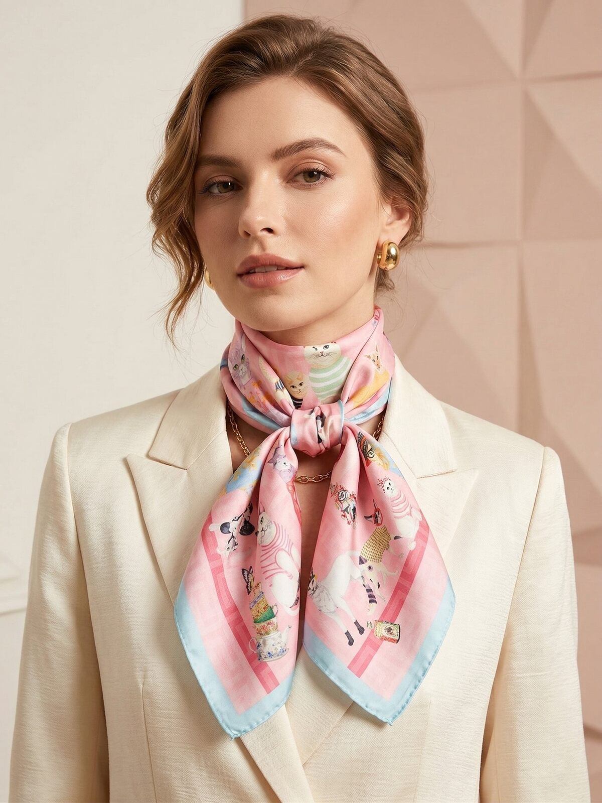 Scarf mini cats pink