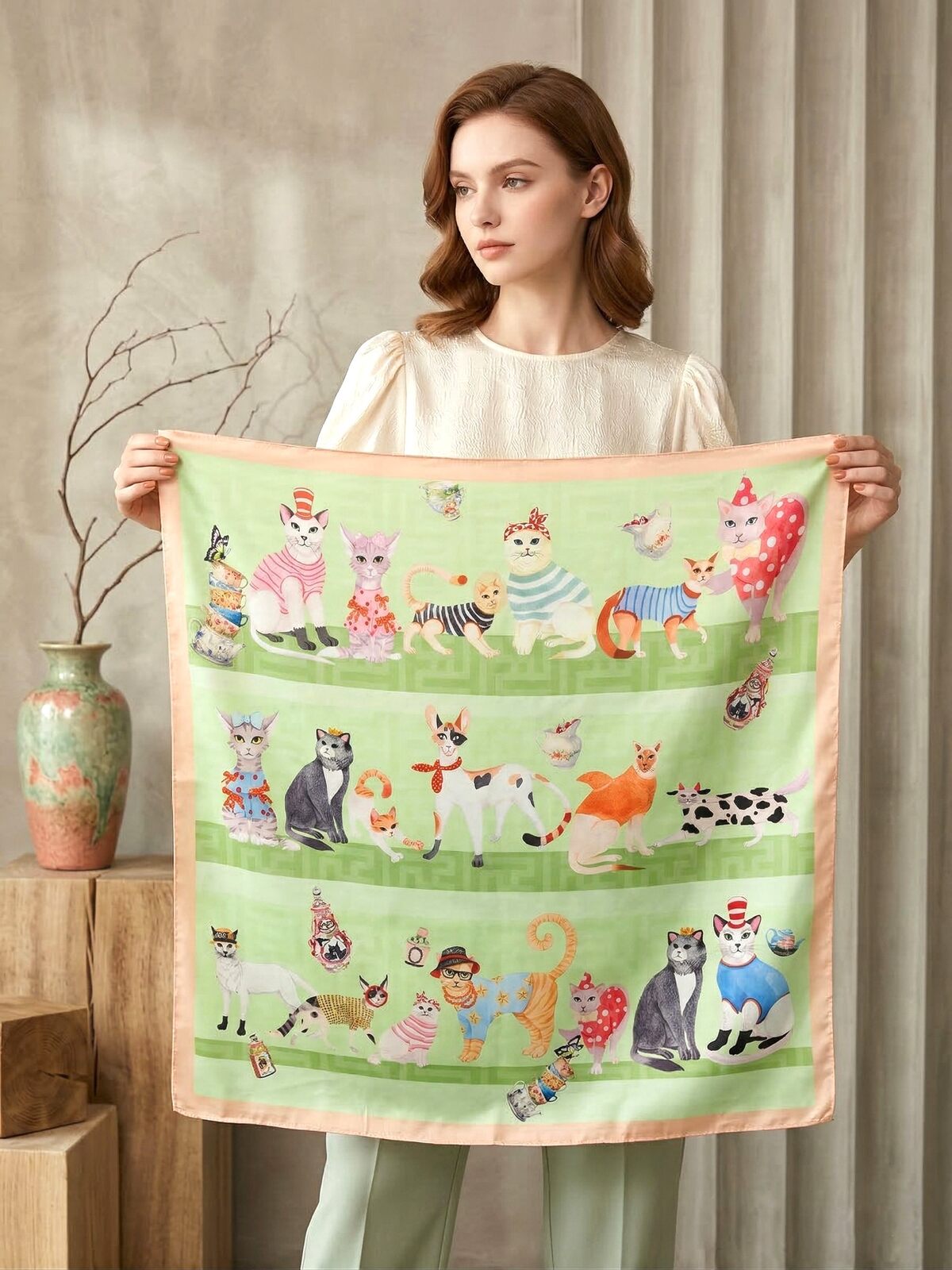 Scarf mini cats green - 2