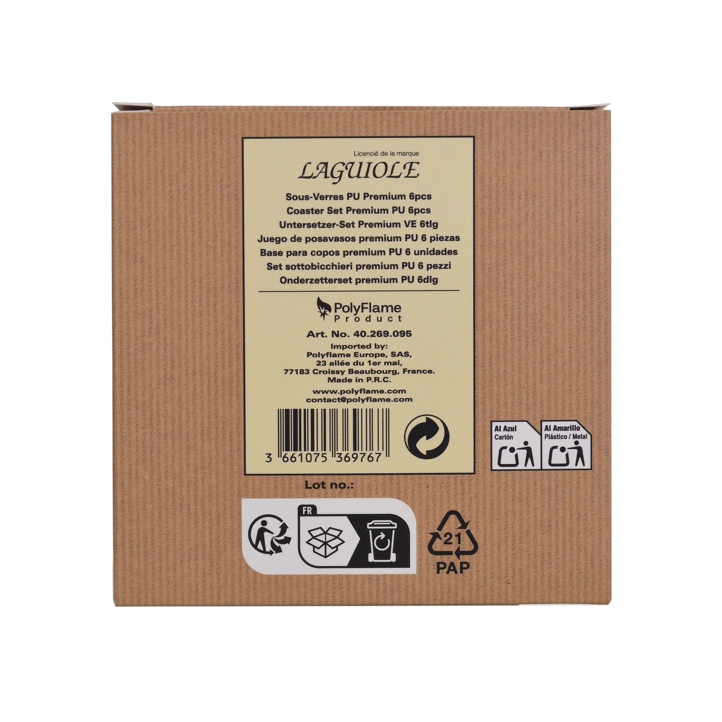 Glasunderlägg i Premium konstläder, 6-pack Laguiole - 6