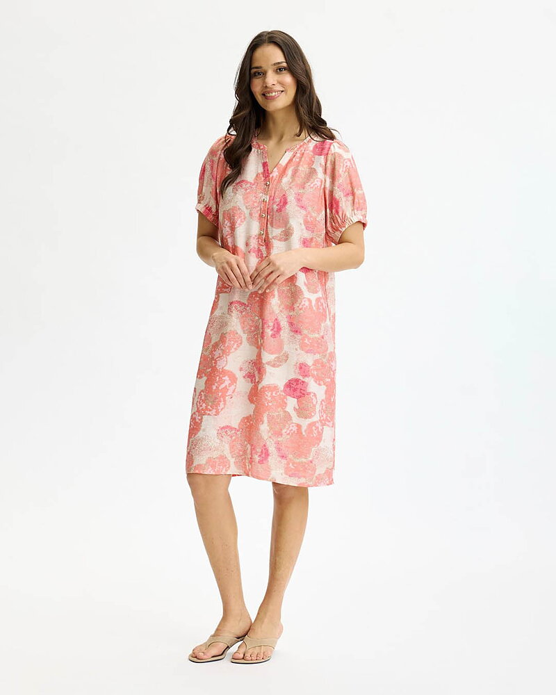 Klänning Emily mönstrad korall/rosa/beige