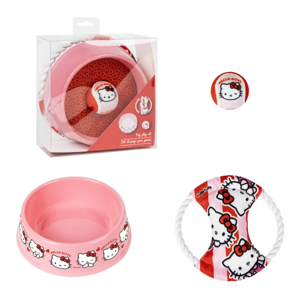 Hello Kitty 3-delat Rosa Set för Hundar -  Matskål, Repleksak och Boll - 7