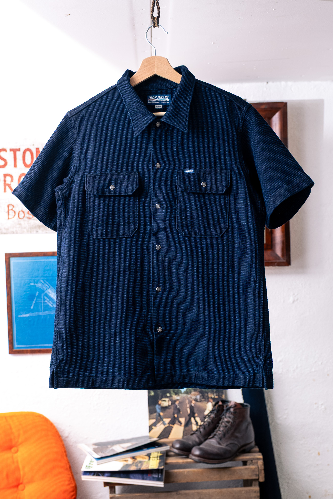 Iron Heart - IHSH-445-IND 10oz Dobby Cloth Short Sleeve Mechanic Shirt Indigo