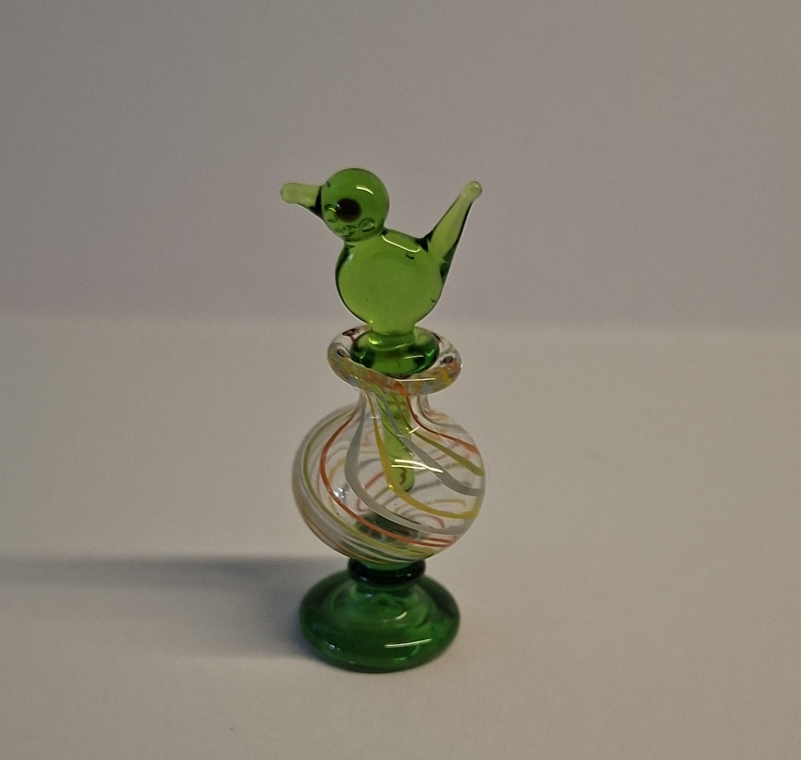 Handmade glass bottle with top with bird - English craft