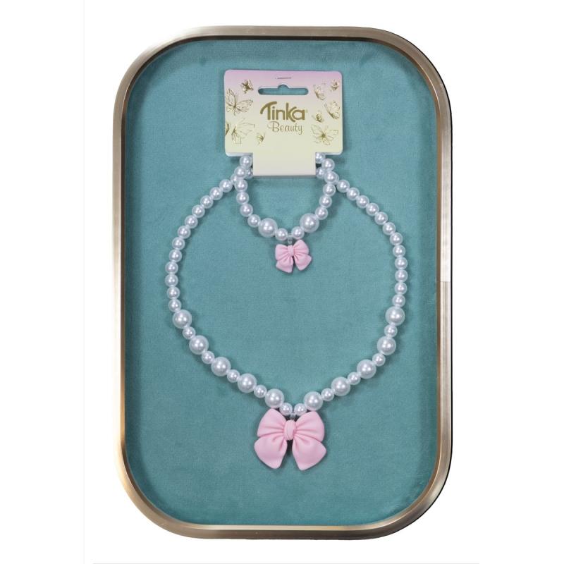 Halskedja/Armband Pärlor med Rosa Rosett - Tinka