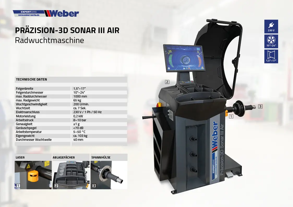 Balanseringsmaskin Weber Expert Serie Präzision-3D Sonar III AIR - 2