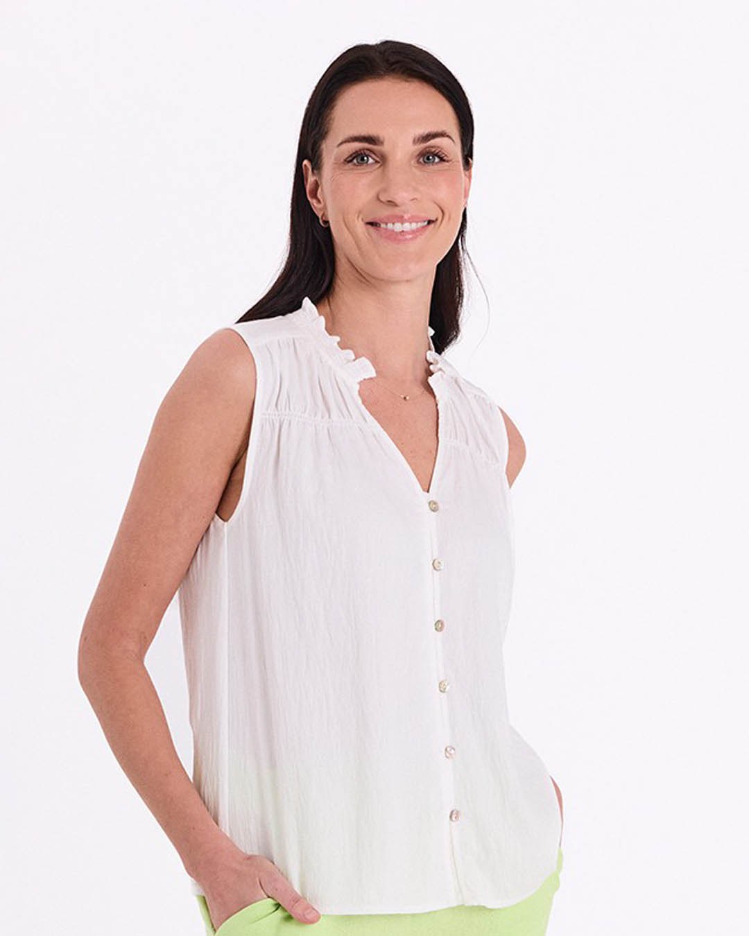 Blus Sally utan ärm knappar fram offwhite