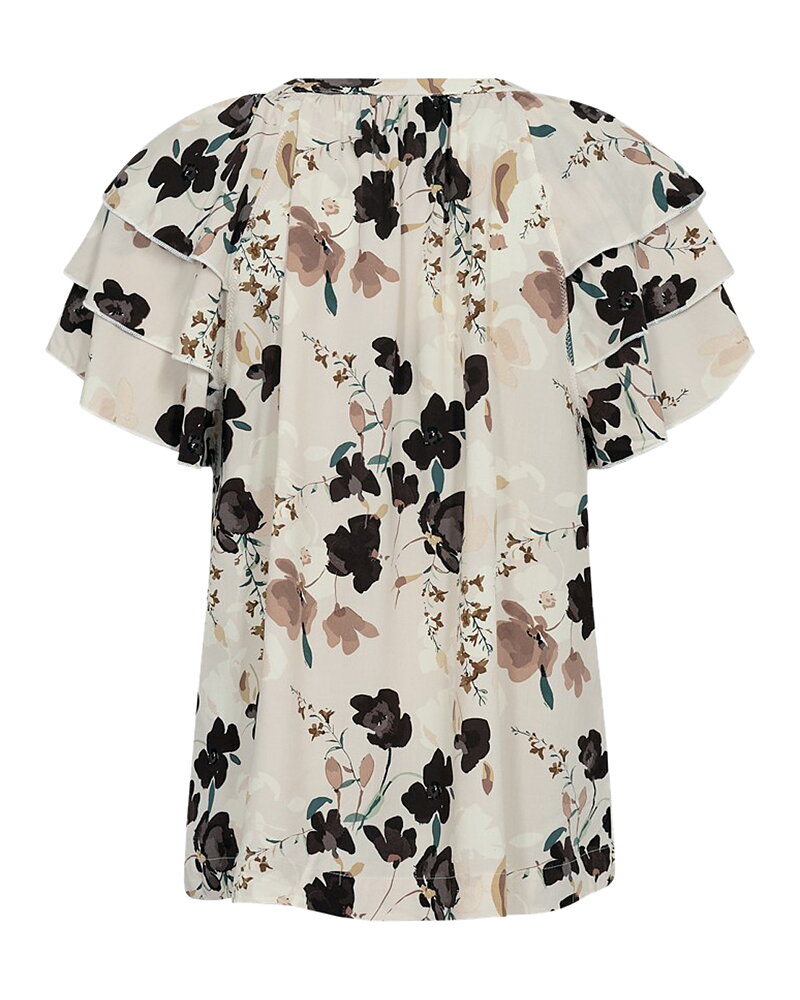 Blus Adney v-ringad blommig brun/ljusbeige