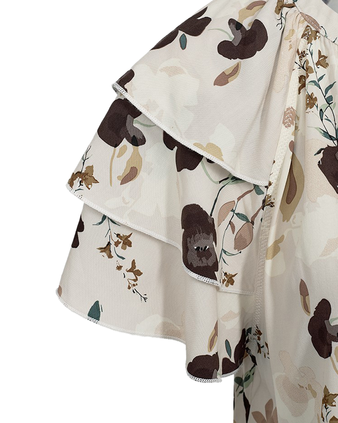 Blus Adney v-ringad blommig brun/ljusbeige - 3