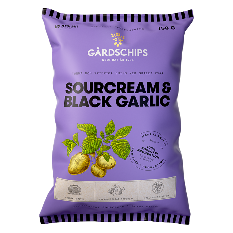 Gårdschips Sourcream & ­Black garlic 150g 10st