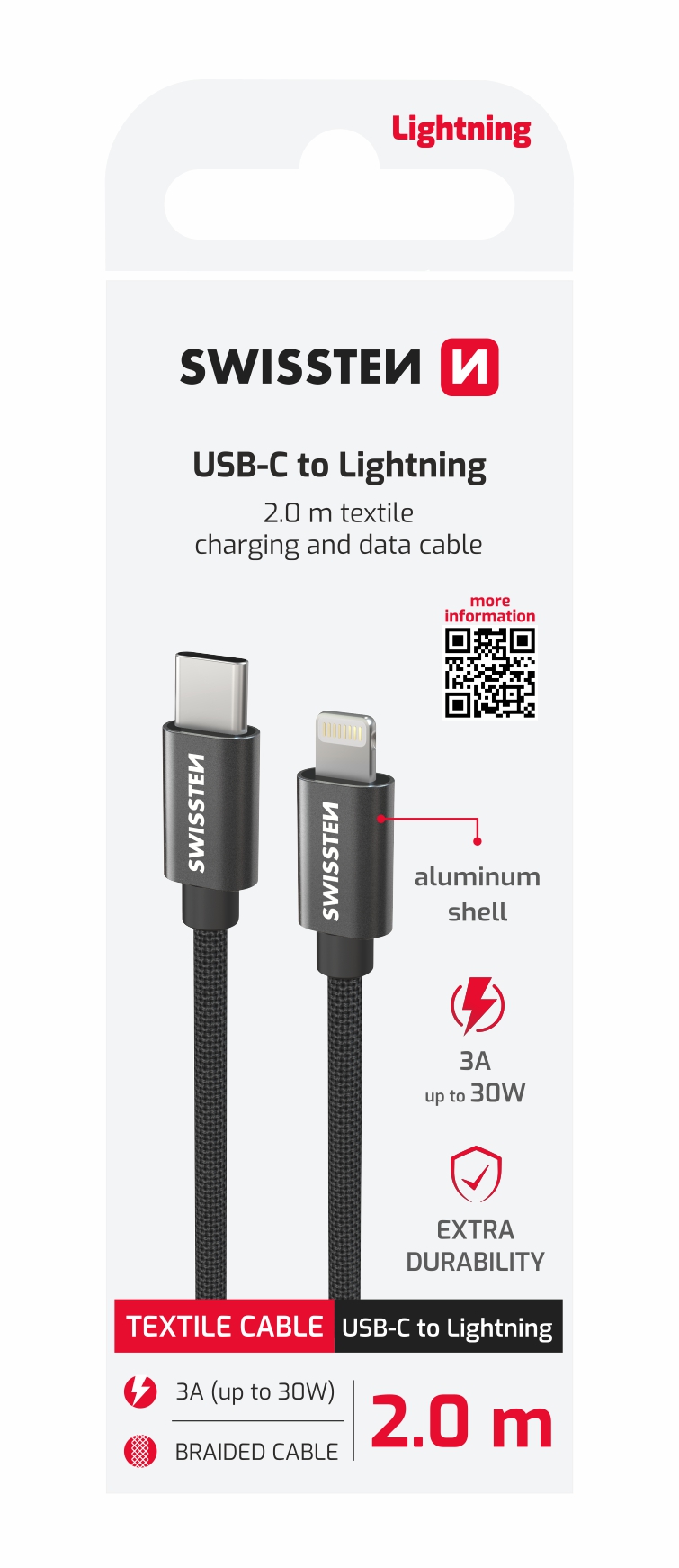 Swissten Textilkabel USB-C/Lightning C 2m