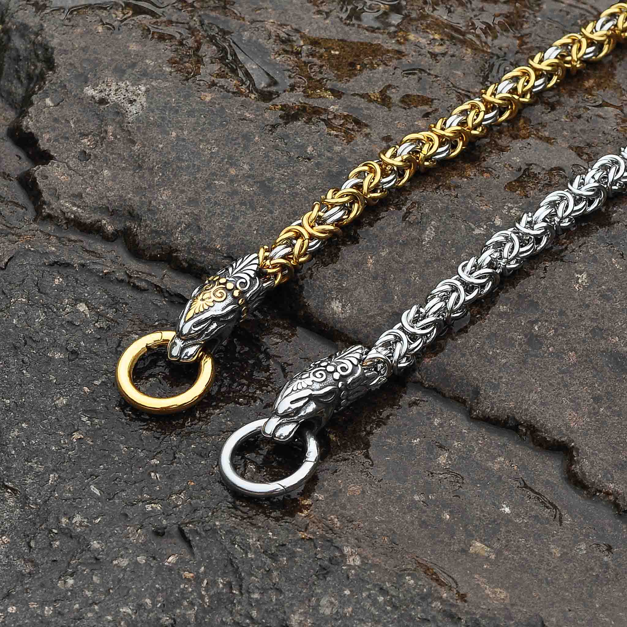 Vikingarmband kungalänk i stål, silver/guld och guld