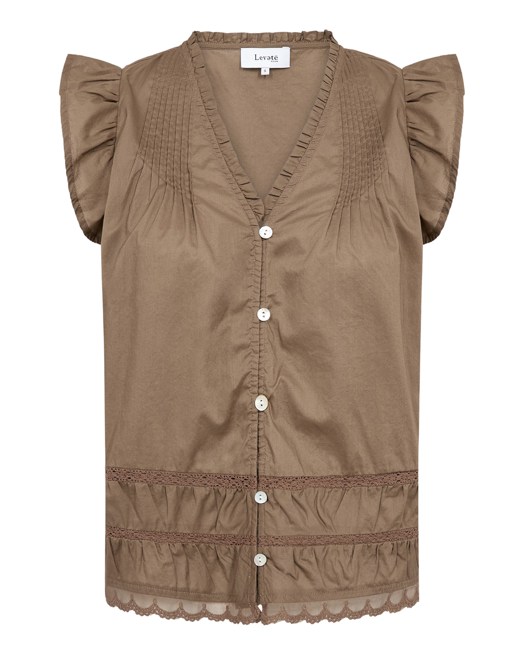 Blus Rosy holkärm med volang brun - 5