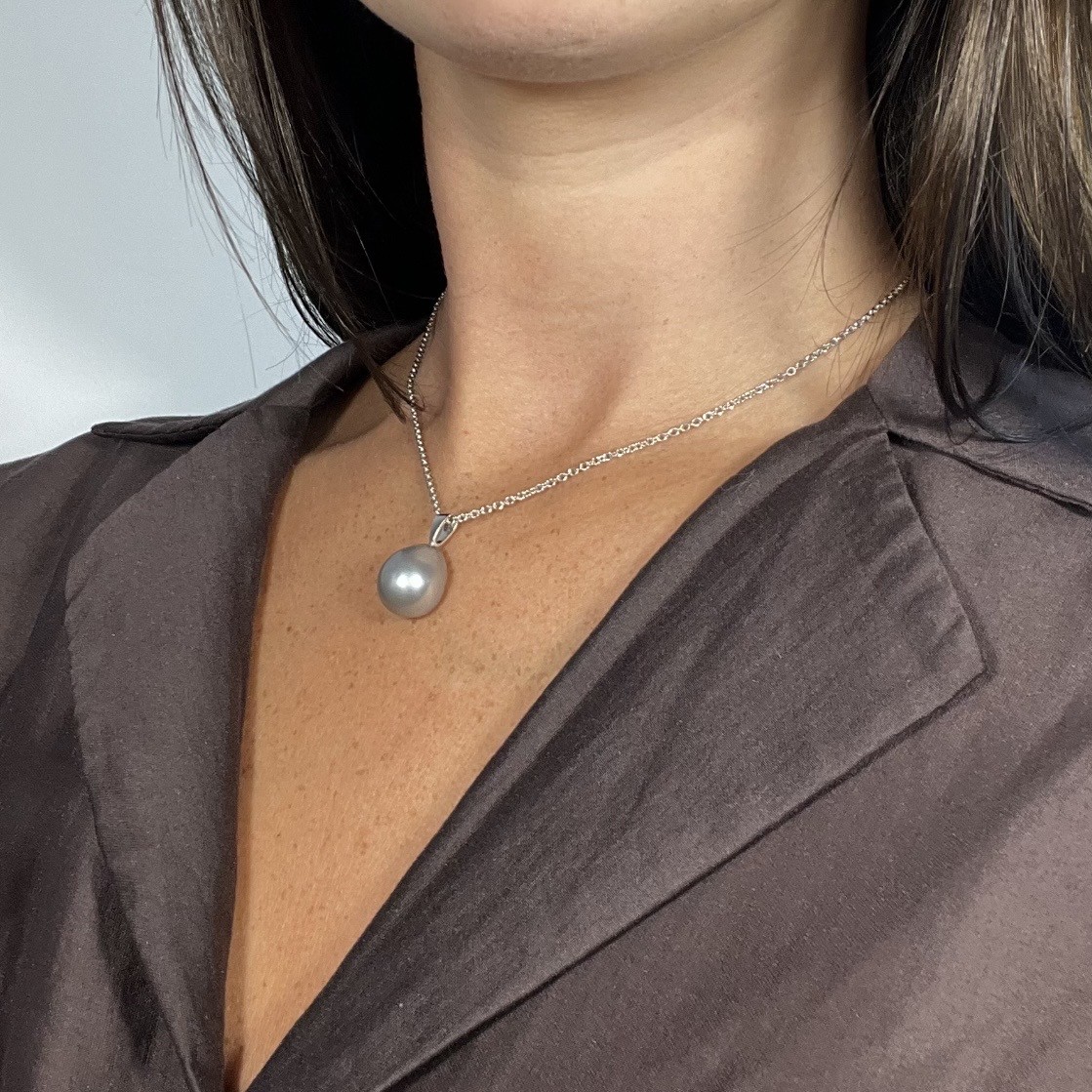 Hänge grå sötvattenspärla 12 mm silver - 3