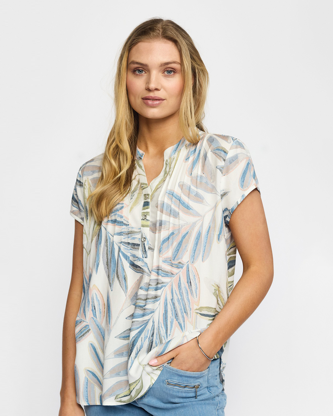 Blus Bloome bladmönstrad offwhite/blå