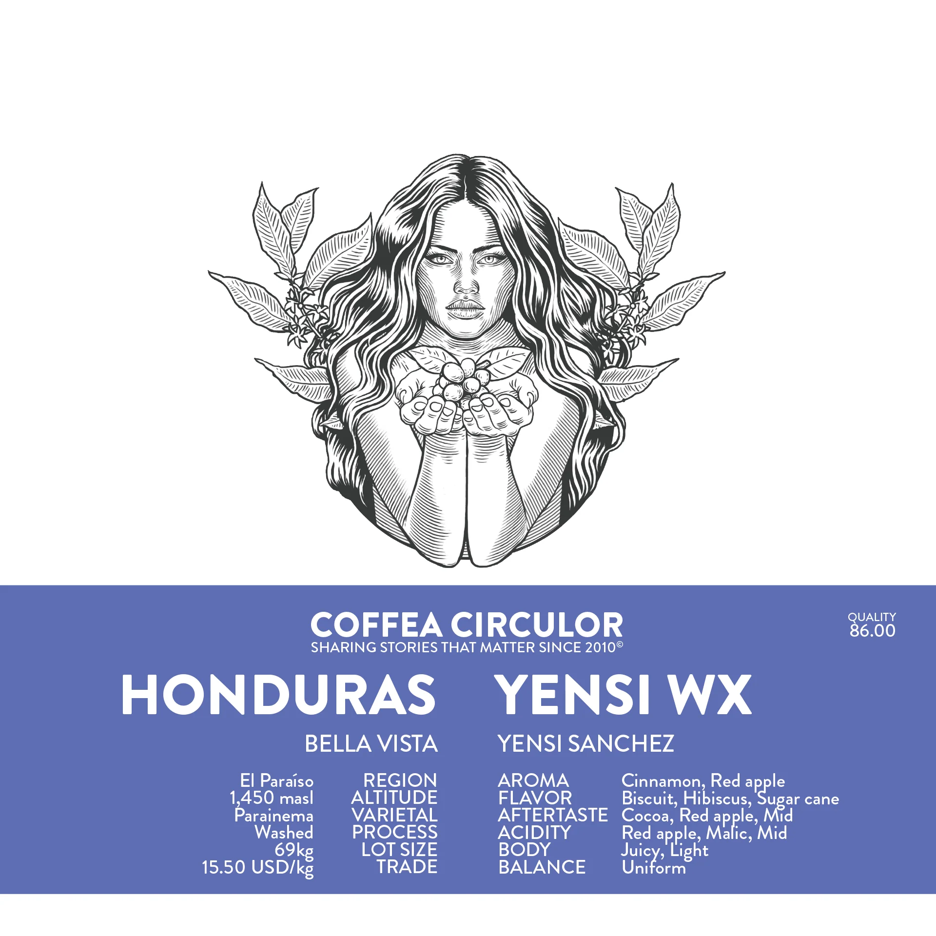 Coffea Circulor - Honduras Yensi WX - Honduraas - Ljusrostade kaffebönor - 250g