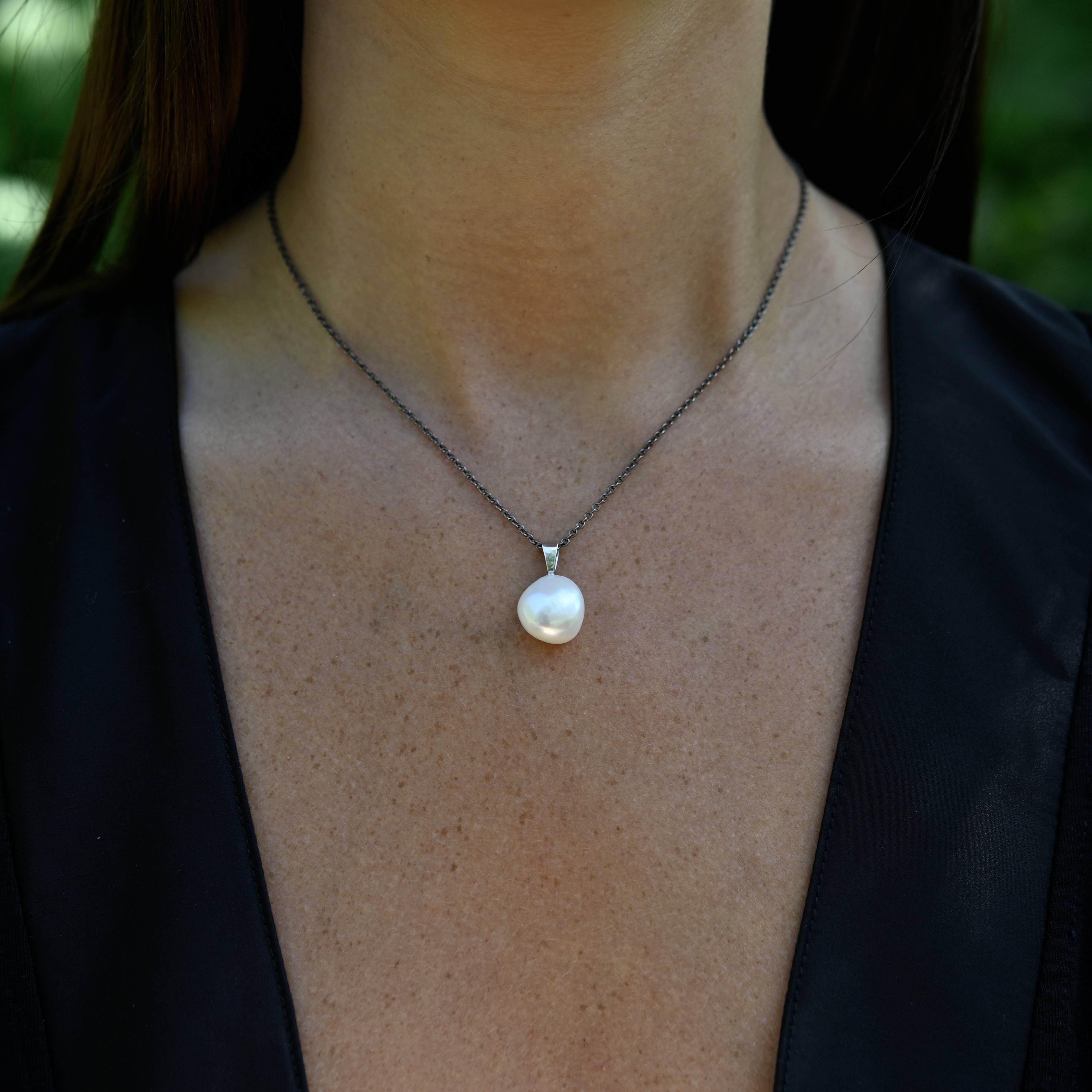 Hänge vit sötvattenspärla 12 mm silver - 3